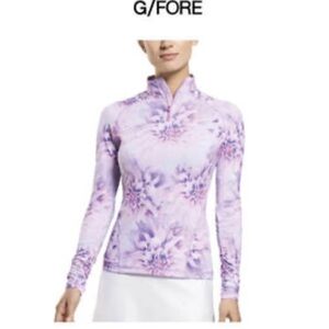 G/FORE Photo Floral Silky Tech Nylon Ruched Quarter Zip Golf Pullover Small